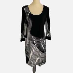Evo Vorro Bodycon Midi Dress Scoop neck 3/4 Sleeves Abstract Black White Large